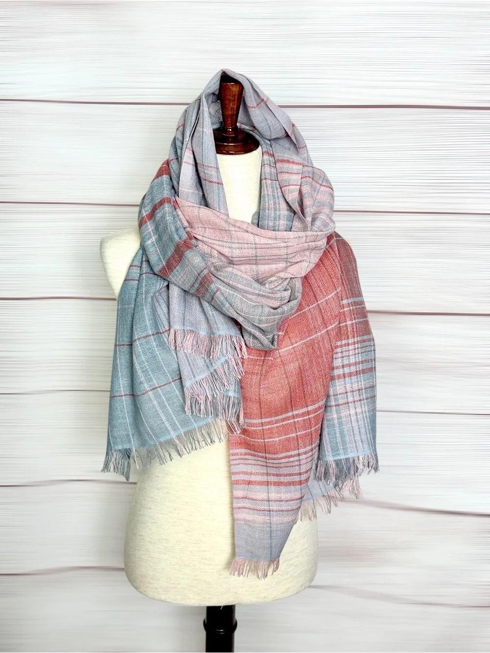 J. Jill Cotton Scarf Wrap Shawl Pink Gray Plaid Lightweight Cotton 27